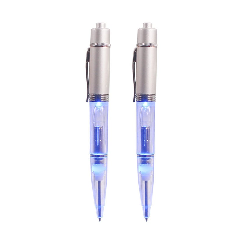 GS GLOWSEEN LED Light Up Pen, Lighted Pen With Light Tip for Writing In The Dark - Extra Batteries and Ink Cartridges Included -2 Pack -Blue - Image 1